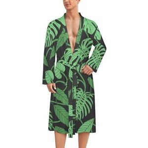Tropisch patroon met Monstera-bladeren herenmantel zachte badjas pyjama nachtkleding loungewear ochtendjas met riem L