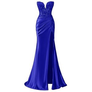 KIYNE Zeemeermin satijnen baljurk voor dames, met kant, appliqué, zijsplit, korset, baljurk voor dames, lange formele jurk, koningsblauw, 32