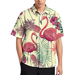 Aquarel Flamingo Bladeren Hawaiiaanse Shirt Voor Mannen Zomer Strand Casual Korte Mouw Button Down Shirts met Zak