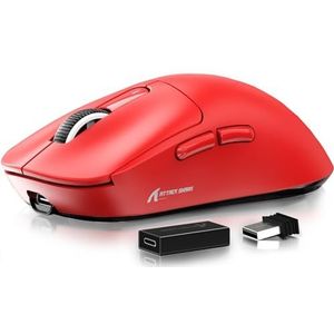 ATTACK SHARK X3 Pro 4K/8K Hz-muis, 49 g SUPERLIGHT, PixArt PAW3395-gamingsensor, BT/2.4G draadloze/bedrade gamingmuis, 6 instelbare DPI tot 26000, 200 uur batterij (rood)