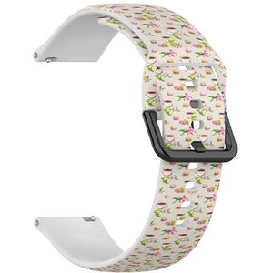 Compatibel met Garmin Forerunner 255S/255S Music/265S/Rey/Venu 2S/Venu 3S/Vivoactive 4S/Vivomove 3S, (Cakes Tea Cup Flowers Rose Lily Sunflower) 18 mm zachte siliconen sportband