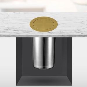 Afvalkoker van roestvrij staal 304 met draaideksel, ingebouwde prullenbakken voor op het aanrecht, minimalistische ronde inbouwafvalbak, voor hotels, bars en keukens(Gold,29cm)