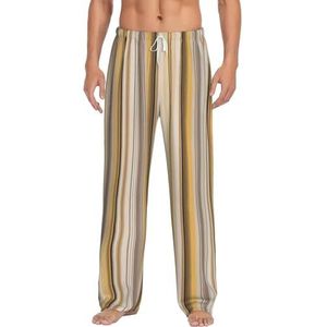 MBCbjg Gele strepen print heren broek pyjamabroek, zachte slaapbroek met zakken, lichtgewicht loungewear pyjama voor comfortabele slaap en lounge, Wit, S