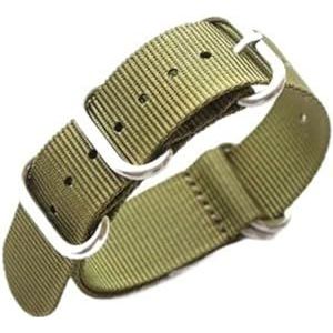 Jeniko Nieuwe Kwaliteit Nylon Grijze Horlogebanden, 18 MM 19 MM 20 MM 21 MM 22 MM 23 MM 24 MM 26 MM NAVO-band (Color : Green Silver buckle, Size : 26mm)