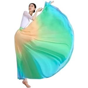 Flamencorok for vrouwen, 720 graden, volle cirkelvormige swingrok, Spaans danskostuum, volwassen, vloeiende, geplooide gelaagde rok for optredens, Halloweenfeest, rode krijtthema-outfit(Fluorescent Gr