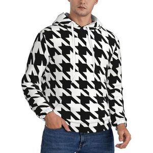 TTIGLHOH Houndstooth Zwarte Winter Hoodies Voor Mannen Fleece Gevoerde Sherpa Trui Kangoeroe Pocket Comfort Fit, Winter Sweatshirt, Zwart, M