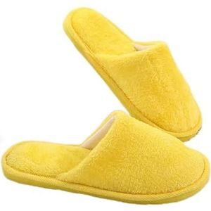 Vrouwen Thuis Slippers Indoor Paar Katoenen Slipper Effen Zachte Slippers Herfst Winter Warm Harig, A-geel, 44-45