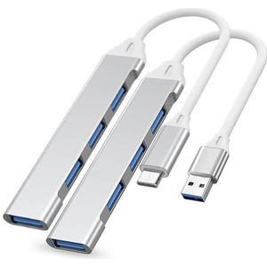 4-in-1 USB-hub met 2 Hubs, USB en USB-C aansluitingen. Meervoudige USB-adapter Mini Dock-hub voor pc, laptop, McBook Windows, Motorola, Honor, Oppo, Galaxy, Redmi, Android