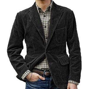 Heren corduroy casual blazer met drie knopen, effen kleur, los colbert