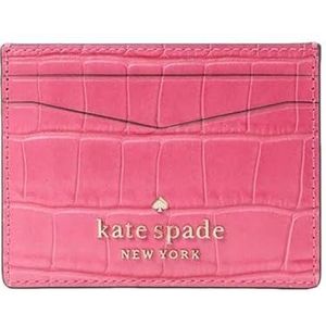 Kate Spade Staci Small Slim Card Holder Crocodile Embossed Leather (Festive Pink)