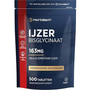 Ijzer Supplement 28mg | 500 Ijzer Bisglycinaat Tabletten | Iron Bisglicinate Supplement | Hoge Beschikbaarheid | Horbaach