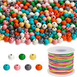 Kurtzy 1000 Pak Rond Houten Losse Kralen met Elastiek Koord - 7 mm Natuurlijk Kleurrijke Houten Spacer Kralen voor Sieraden Maken, Armbanden, Ketting, Sleutelhanger, DIY Hobby en Huisdecoraties