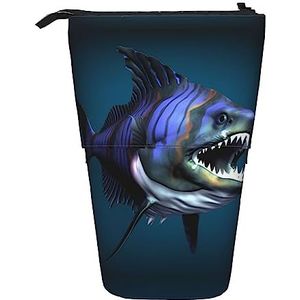 Cool Fish Potlood Case Telescopische Make-up Tas Pop Up Office Organizer Box Staande Pen Houder Cosmetica Tas Met Ritssluiting, Zwart, Eén maat