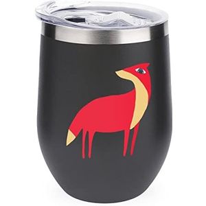 Rode cartoon vos geïsoleerde beker met deksel leuke roestvrijstalen koffiemok duurzame theekop reismok zwarte stijl