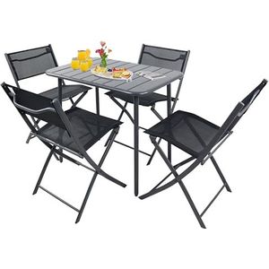 VCM 5-delige set bistroset eettafel tuinset balkonset stoel inklapbaar tafel tuin camping Sumila 80x55 zwart