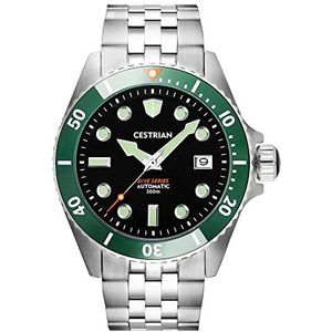 Cestrian Dive Series zwarte wijzerplaat groene keramische bezel stalen armband automatisch 300M herenhorloge