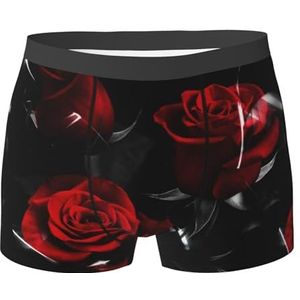 ZJYAGZX Boxershorts voor heren met rode rozenprint - comfortabele ondergoedbroek, ademend vochtafvoerend, Zwart, S