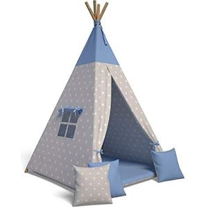 Best For Kids Speeltent, tipi-tent, indianenwigwam voor kinderen, met accessoires (sterren, blauw)