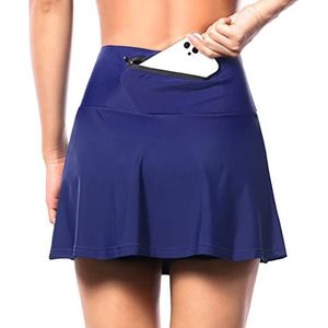 Fietsbroek Fietsrok Dames Gewatteerde Gel 5D, Damesfietsbroek 2-in-1, Damesfietsrok met Zak en Hoge Taille, Damesfietsbroek met Binnenbroek(Size:XL,Color:Blauw)