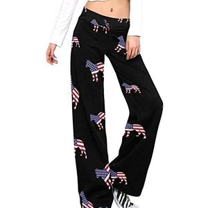 Patriottische Pitbull Amerikaanse vlag damesbroek casual broek elastische taille lounge broek lange yogabroek rechte pijpen