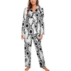Grote Zwarte Oog Pyjama Sets Met Lange Mouwen Voor Vrouwen Klassieke Nachtkleding Nachtkleding Zachte Pjs Lounge Sets