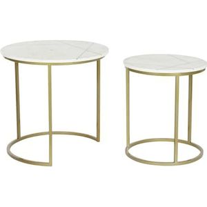 Home ESPRIT Set van 2 tafels wit goud metaal marmer 53 x 53 x 52 cm