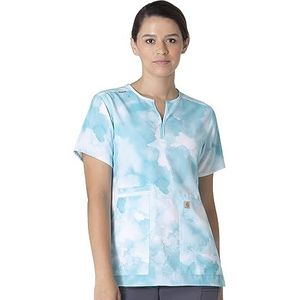 Carhartt Scrubs C13214 Women's Force Cross-Flex Modern Fit Notch Neck Print Top - X-Small - Aquarel Zee