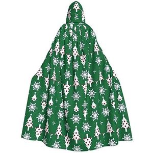 Bxzpzplj Kerstboompatroon mantel met capuchon voor mannen en vrouwen, volledige lengte Halloween maskerade cape kostuum, 185 cm