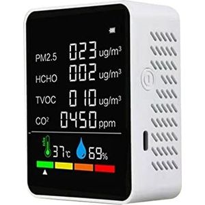 Auto-accutester 6in1 / 5in1 CO2 Meter Tester for Carbon Dioxide Air Quality Detector Air Quality Monitor met oplaadbare batterij co2 Detector Test snel en nauwkeurig(White 6in1)