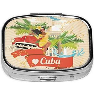 Eiland van Cuba Vierkante Pillendoos, Pillendispenser Doos Kabeljauw Leverolie Doos Vitamine Pil Doos