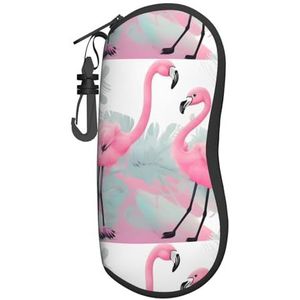 WYJLTTYT Stijlvolle Roze Flamingo Zonnebril Case Ultra Lichtgewicht Neopreen Shell Bril Case Met Sleutelhanger Reizen Zip Case Voor Bril., Roze Flamingo, Eén Maat