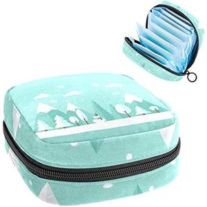 Periode Pouch Draagbare Tampon Opbergtas,Tampon Houder voor Portemonnee Vrouwelijke Product Organizer,Winter Landscape-01, Meerkleurig, 4.7x6.6x6.6 in/12x17x17 cm