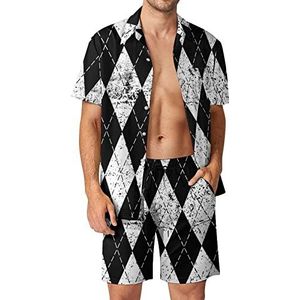 Argyle Plaid Preppy Style Hawaiiaanse bijpassende set 2-delige outfits button down shirts en shorts voor strandvakantie