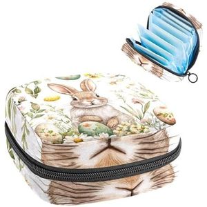 Opbergtas voor maandverband, aquarel paashaas en bloemen, draagbare maandverband, inlegkruisjes, tampons, maandverband, opberghouder voor vrouwen, school, kantoor