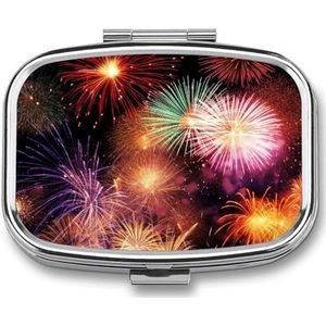 Kleine pillendoos met 2 compartimenten, mooi vuurwerk, medicijnpillenetui, gepersonaliseerde pillendoos voor portemonnee, reispillenorganizer, draagbare dagelijkse pillendoos voor vitaminesupplementen