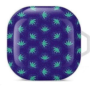 Weed Leaves, Psy Art Earbuds Case Compatibel met Samsung Hard Shell Beschermhoes Wit-Stijl