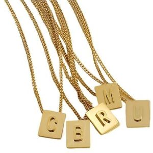 Dames titanium staal 26 Engelse letter ketting 18K roestvrij staal vierkante letter sleutelbeenketting hanger(Style:B)