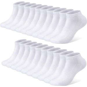 FALARY Sneakersokken Heren Dames Sportsokken 10 paar Ademende Loopsokken Katoenen Sokken Korte Halve Sokken Wit 35-38