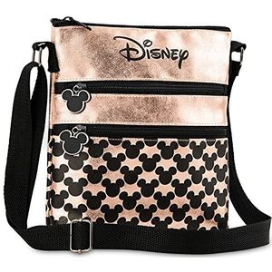 Disney Schoudertas voor dames en tieners, Mickey Mouse en Minnie Mouse-tas, kleine schoudertas voor dames, Roségoud, Eén maat