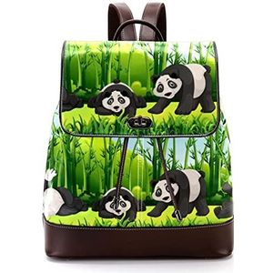 Gepersonaliseerde casual dagrugzak tas voor tiener reizen business college vier panda's in het groene bamboe veld, Meerkleurig, 27x12.3x32cm, Rugzak Rugzakken