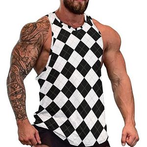 Zwart-wit geruite tanktop voor heren mouwloos T-shirt pullover gym shirts workout zomer T-shirt