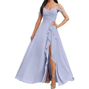 HPPEE Koude Schouder Bruidsmeisjes Jurken met Split Ruches A-lijn Chiffon Formele Avondfeestjurk, Lavendel, 32