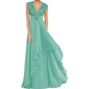 Dames chiffon moeder van de bruid jurk plooien Avond Prom jurken Cocktail Jurken Plus Size, Turkoois, 32