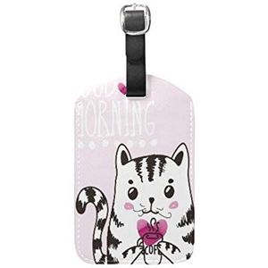 Roze Wit Vet Kat Kitty Lederen Bagage Bagage Koffer Tag ID Label voor Reizen (3 St)