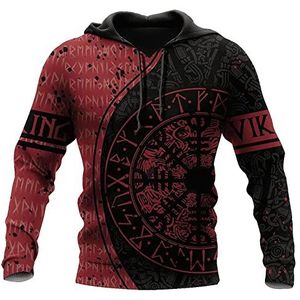 Mens Nordic Futhark Tattoo Grafische Kledingset, Viking 3D Print Pullover Korte Mouw Casual Streetwear, Unisex Outdoor Fashion Vintage Losse Jas