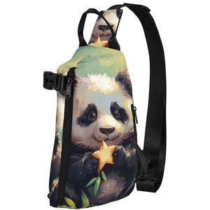 Haocloud Leuke Panda Bamboe Ster Print Cross Bag Crossbody Rugzak Lichtgewicht Reizen, Wandelen Sling Bag Gym, Schattige Panda Bamboe Ster, Eén maat