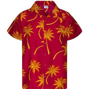 King Kameha Hawaïhemd met korte mouwen, zomerhemd, feesthemd, Palmshadow-redyellow, L
