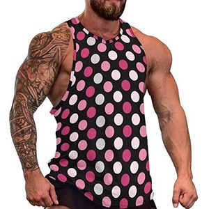 Roze Polka Dot Heren Tank Top Mouwloos T-shirt Trui Gym Shirts Workout Zomer Tee