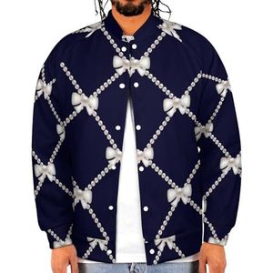 Witte Bogen en Parels Grappige Mannen Baseball Jacket Gedrukt Jas Zacht Sweatshirt Voor Lente Herfst