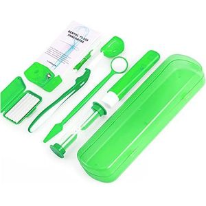 ZKSMNB Orthodontische verzorgingsset, beugelset, draagbare orthodontische reinigingsset, V-borstel, mondspiegel, interdentale borstel, tandzijde, tandwas, mondverzorging, reizen, 8-delige set (groen)